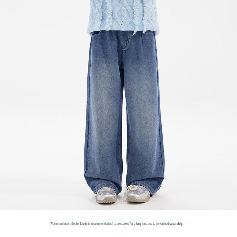 Girls' Letter Print Wide-Leg Denim Jeans