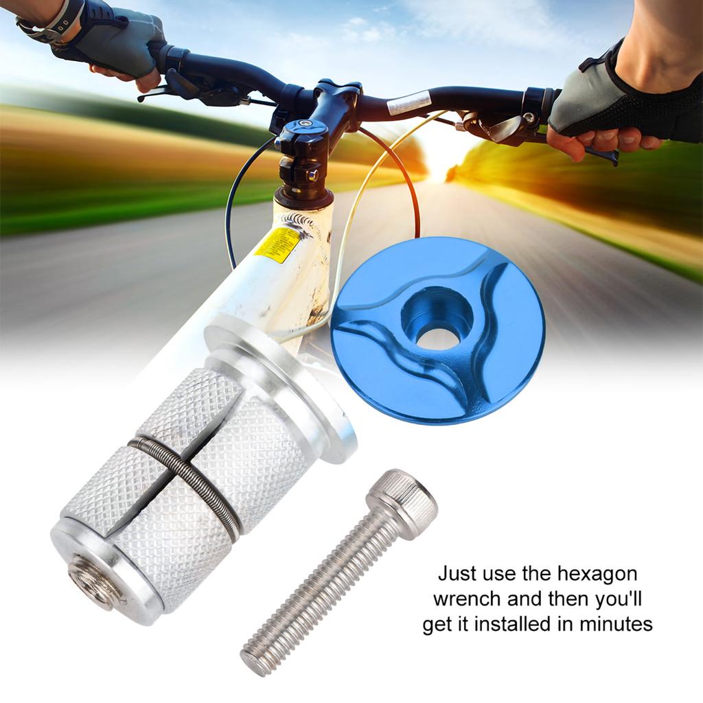 Aluminiumlegierung Vorbau Steuersatz Topkappe Fahrrad Gabel Expander Stopfen 11,25 Zoll (blau)