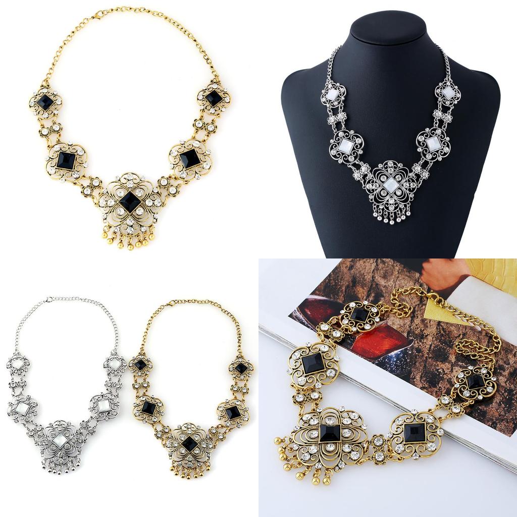 Vintage European Alloy Geometric Necklace With Rhinestone Embellishments For Unisex Gift Occasions
