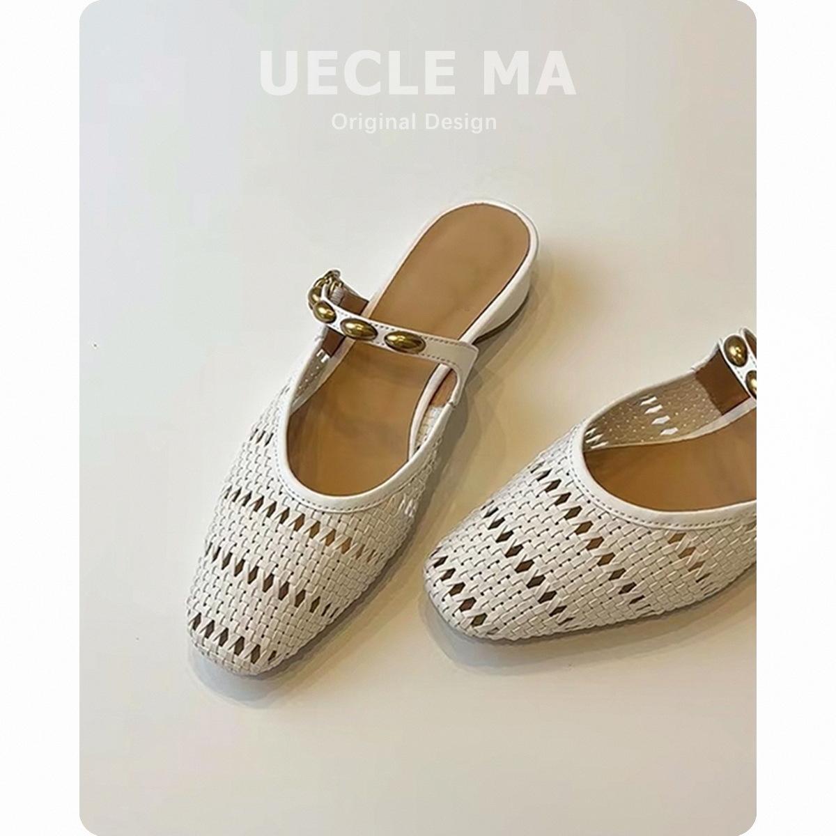 

Овчина~ женские полутапочки для улицы с юбкой, сумкой, открытые прохладные тапочки, полые и дышащие, ленивые мюли на одной педали 35