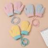 Children's Winter Plus Velvet Gloves Small Children's Bag Finger Halter Neck Yarn Warm Knitted Gloves Baby Solid Color Simple Gloves