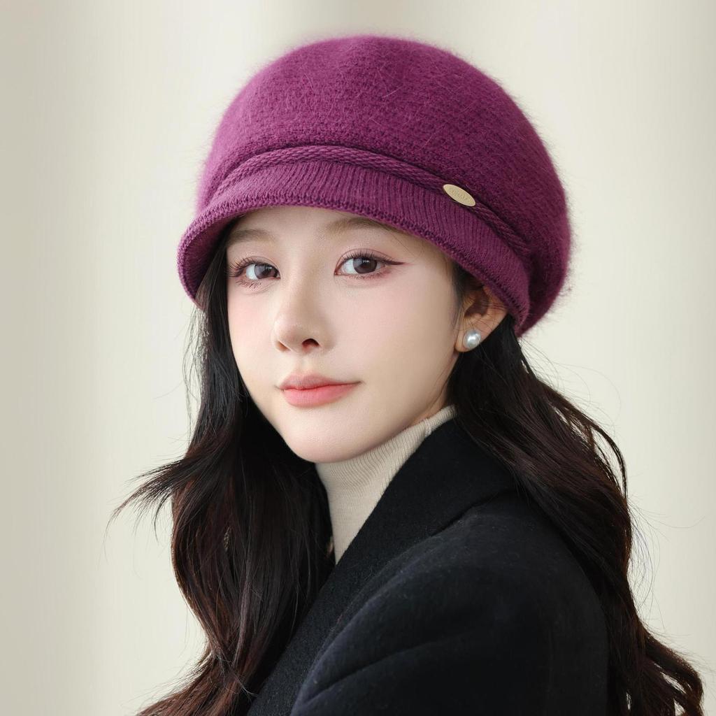 New Middle aged and Elderly Ladies Rabbit Fur Knitted Basin Hat Autumn and Winter Outdoor Cycling Warm Woolen Hat for The Elderly