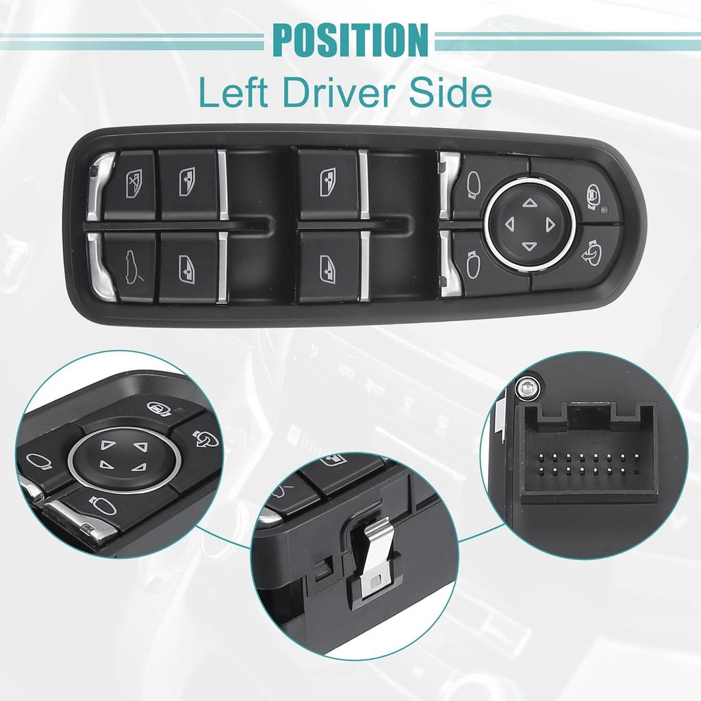 ACROPIX Front Left Driver Side Master Power Window Switch Fit for Porsche Cayenne (92A) 2014-2021 No.7PP959858AE - Pack of 1 Black