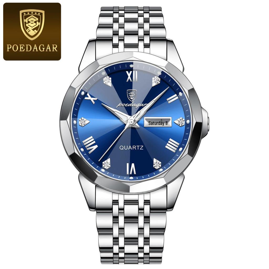 Swiss Luxury Men's Waterproof Luminous Quartz Watch with Solid Band