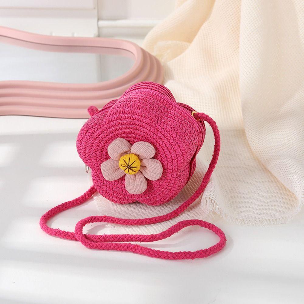 

Соломенные сумки через плечо из соломы, мини-сумки принцессы, симпатичная сумка через плечо для детей и девочек rose red-1