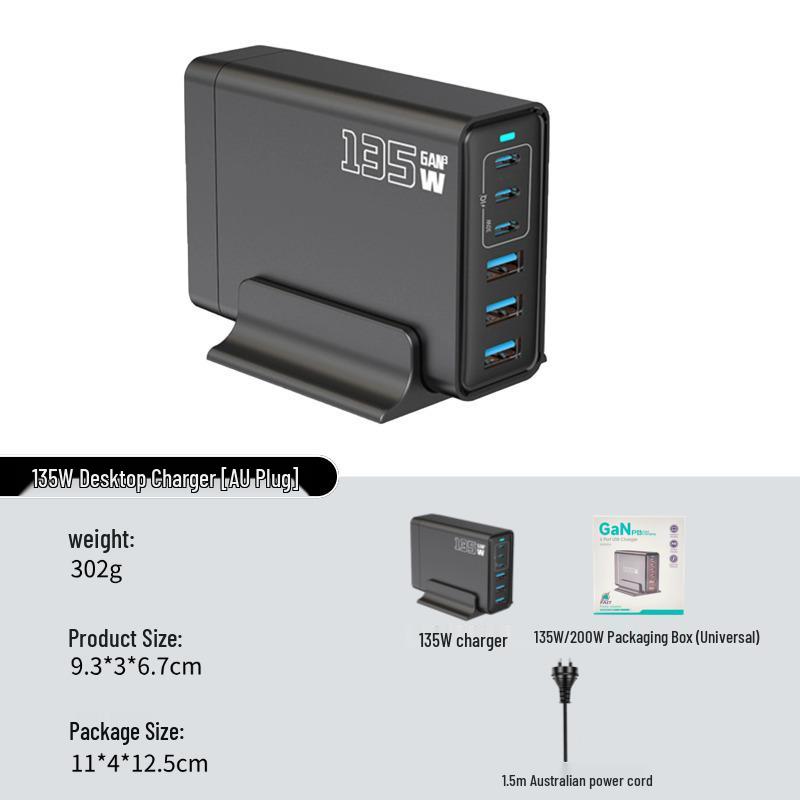 200W GaN Multi-Port PD Fast Charger with Smart Temperature Control