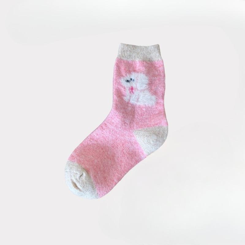 

Женские осенне-зимние утолщенные теплые милые мультяшные флокированные шерстяные носки средней длины с щенком 1 pair розовый