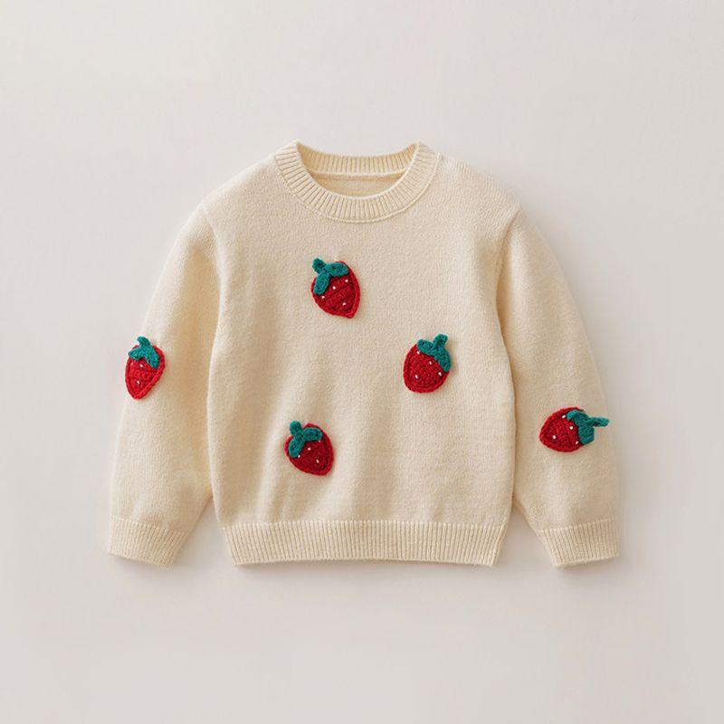Mark Jenny Girls  Sweet Strawberry Cable Knit Sweater Baby Knitwear 2025 Autumn/Winter New Style 551901 Rice White 120