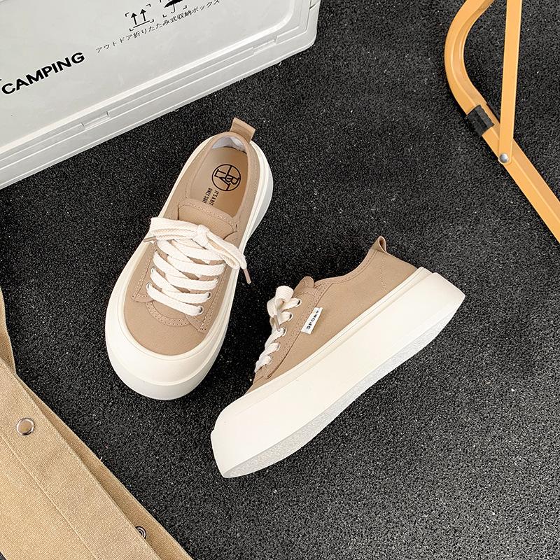 

Популярные легкие черные ретро парусиновые кеды на толстой подошве и низкой платформе женские 2025 новая летняя повседневная обувь с мягкой стелькой 40 хаки