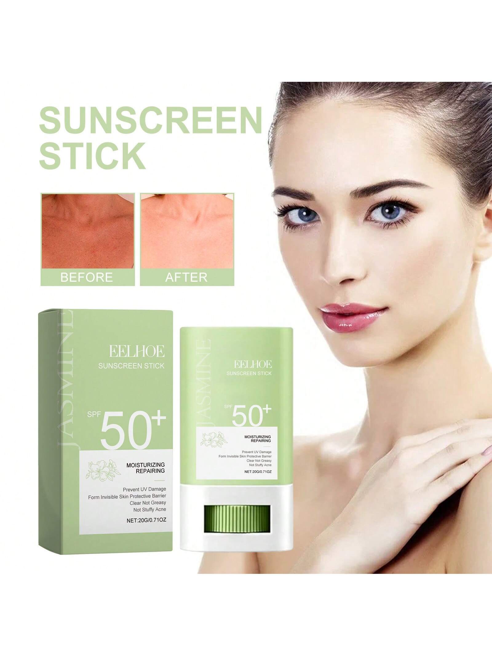 

1 шт., 20 г, защитный крем с жасмином, летний защитный крем для кожи на открытом воздухе, защита от ультрафиолета, освежающий и нелипкий зелёный