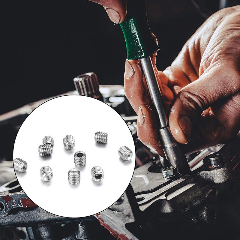 200Pcs Grub Screws Mixed Set with Storage Box Stainless Steel Cone Point Screws Hex Head Thread Socket Screw Assortment Kits