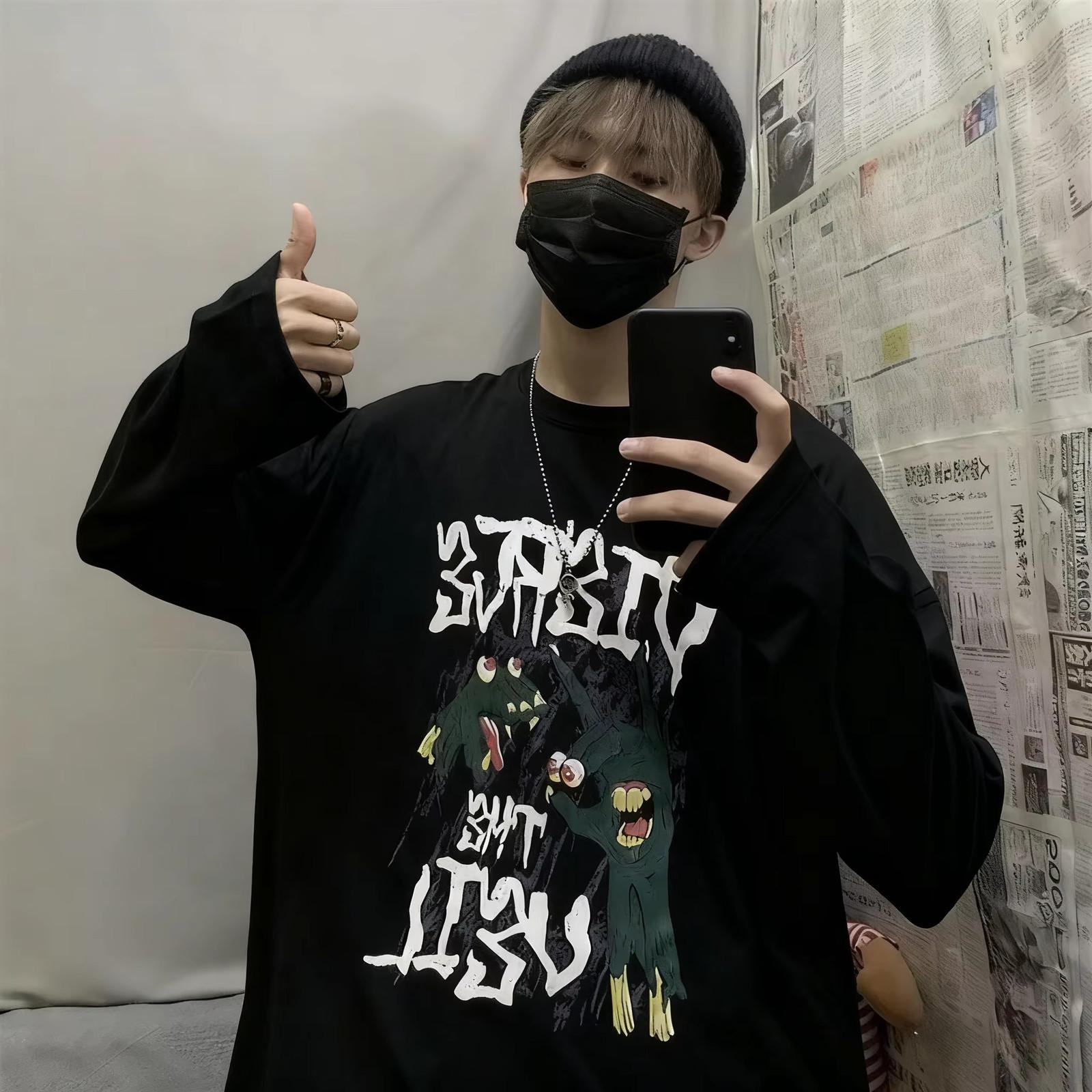 Oversized Grunge Streetwear Sweatshirt Gothic Graphic Pullover Mens M-2XL 4XL