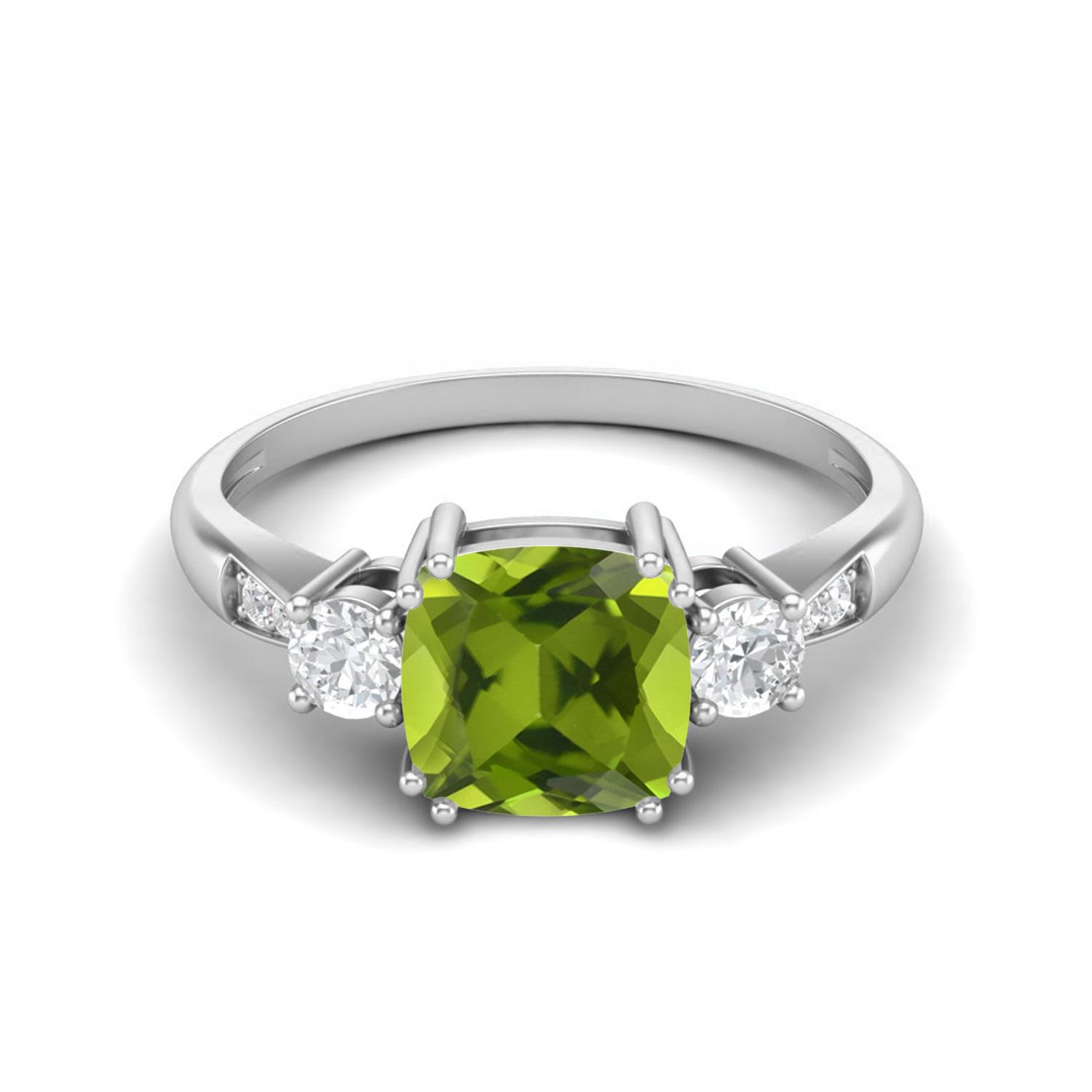 7mm Cushion Peridot 925 Sterling Silver Three Stone Women Engagement Ring 5 белый