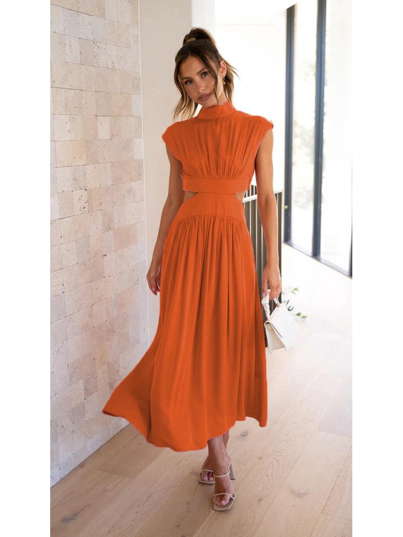

Stand Collar Macaron Color Cutout Waist Long Dress - 25th Anniversary European & American Sweet Summer Street Style (23003) XL