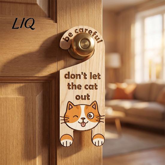 Cat Cafe Decorative Hanger Warning Door Handle Sign, Wooden Cartoon Hanging Reminder, Pet Universal Sign Safety Knob Hanger, for Bedroom And Entryway