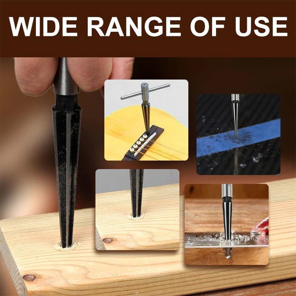 2PCS Tapered Reamer Set with T-Handle 6 Fluted Chamfer Reaming Handle Drilling Tools Woodworker Cutting Tools  3-13/5-16mm