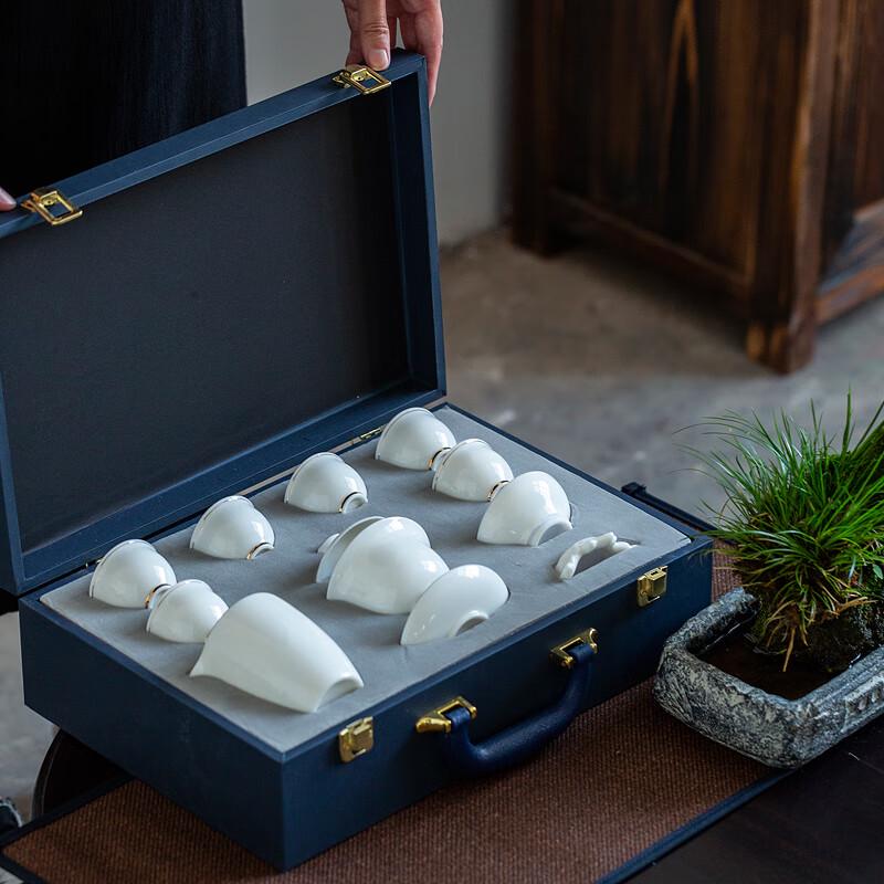 A-623 Mutton Fat Jade Gold-Painted Tea Set with Gift Box (10-piece)