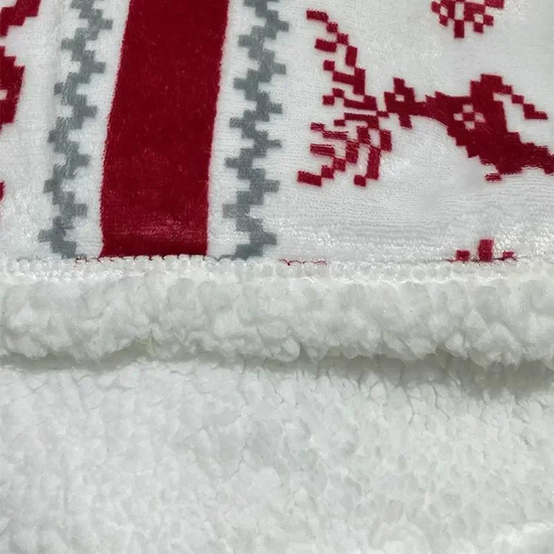 Thicked Elk 3D Printing Flannel Blanket Merry Christmas Throw Blanket Soft Warm Double Layer Fluffy Snowflake Blanket