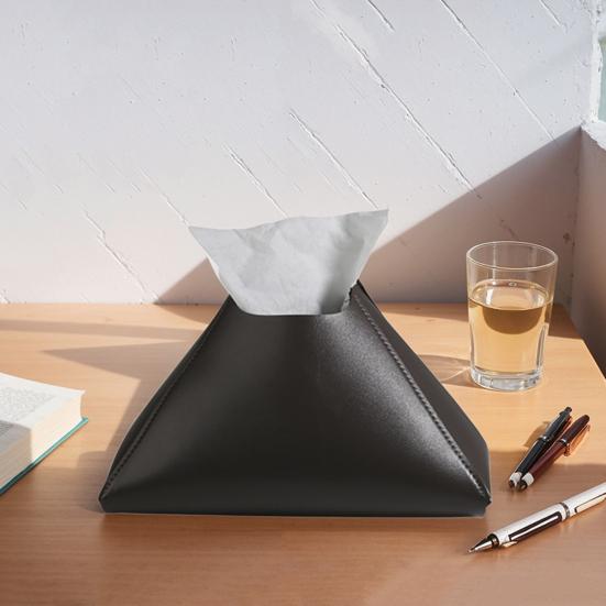Faux Leather Tissue Holder Decorative Tissue Box Cover Pyramid Tissue Box Case Tabletop Tissue Dispenser