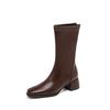 Krazing Pot Microfiber Autumn Winter Shoes Thick Med Heels Size 43 Chelsea Boots Apricot Zipper Mid-calf Boots
