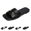 Summer Women's Casual Cross Strap Square Toe Fashionable Retro Exterior Flat Beach Slippers