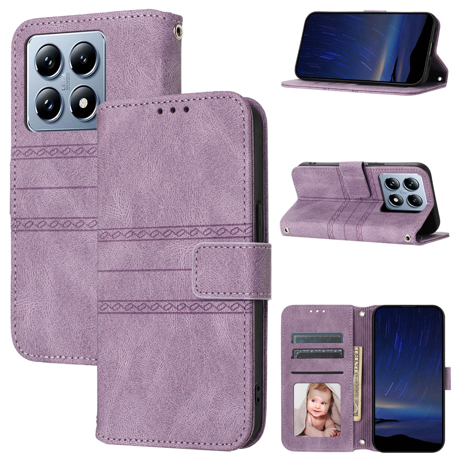 

For Xiaomi 14T Case Wallet PU Leather Imprinted Pattern Phone Cover Purple