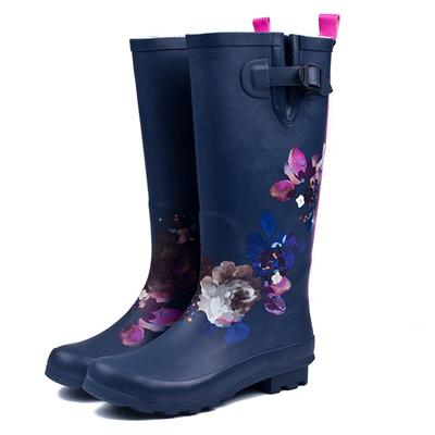 Women's Floral Print Tall Rain Boots, Waterproof Rubber Knee High Wellies, Non-Slip Garden Boots For Outdoor Walking