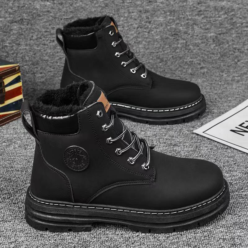 

Чоловічі зимові черевики Мартін зі шкіри: Оксамитова підкладка, високий верх, британський стиль, універсальна мода для роботи та снігу. 39