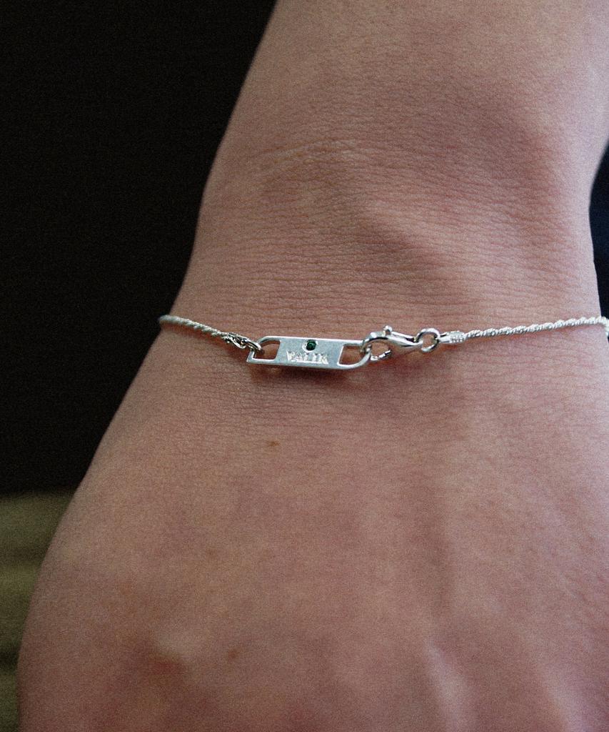 Valik [925 Silver] No. 84 Green Tag Rope Chain Bracelet