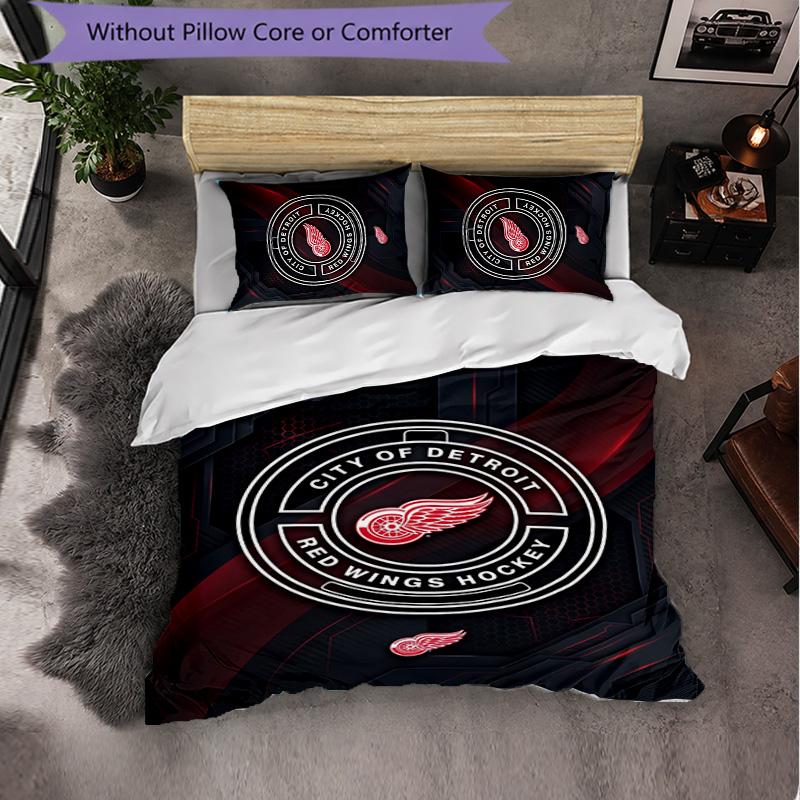 Set Biancheria da Letto in Microfibra con Motivo Detroit Red Wings 3 Pezzi Copripiumino Decorativo per Camera da Letto Uso Domestico