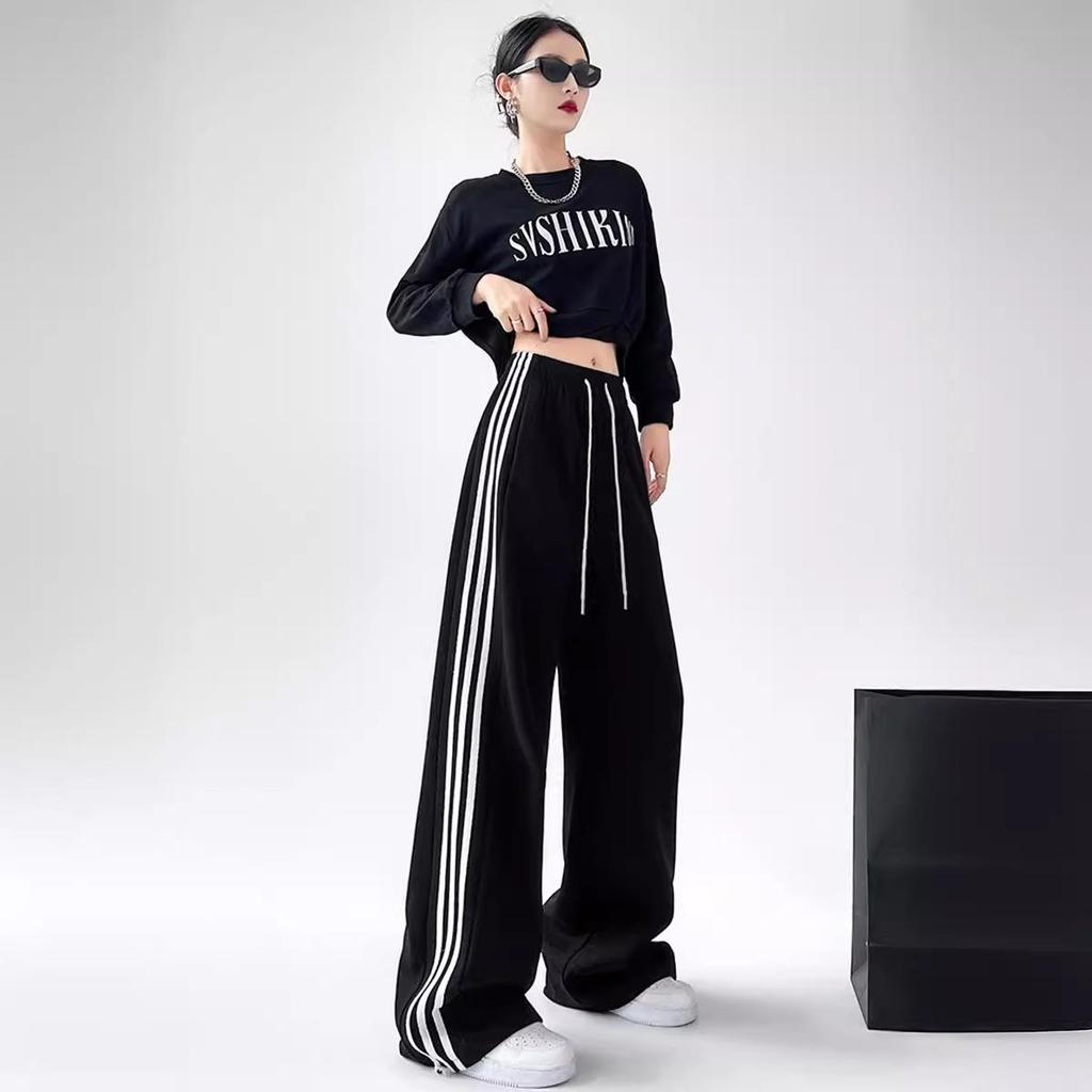 Loose and Thin, Drape Wide-leg Pants, Spring and Autumn New Drawstring Two-wear Sweatpants