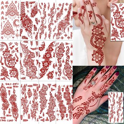 1 Sheet Ramadan Henna Indian Style Temporary Tattoos For Women Hands Finger, Fake Tattoo Stickers Long Lasting Realistic Tatoos