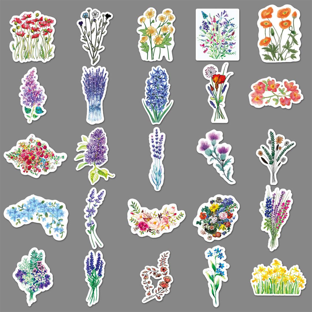 50 Flower Theme Doodle Personalized Decoration Motorcycle Suitcase Car Waterproof Stickers
