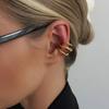 Golded C Shape Ear Cuff Stainless Steel Chunky Triple Ring Clip Retro Gold Jewelry  Women