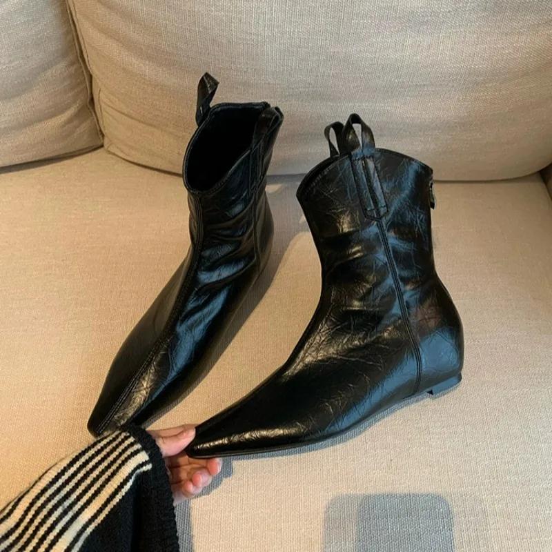 

Модные облегающие черные ботильоны 2025 года в осенне-зимнем стиле, простые и универсальные, на танкетке, с заостренным носком, увеличивающие рост. 40 чёрный