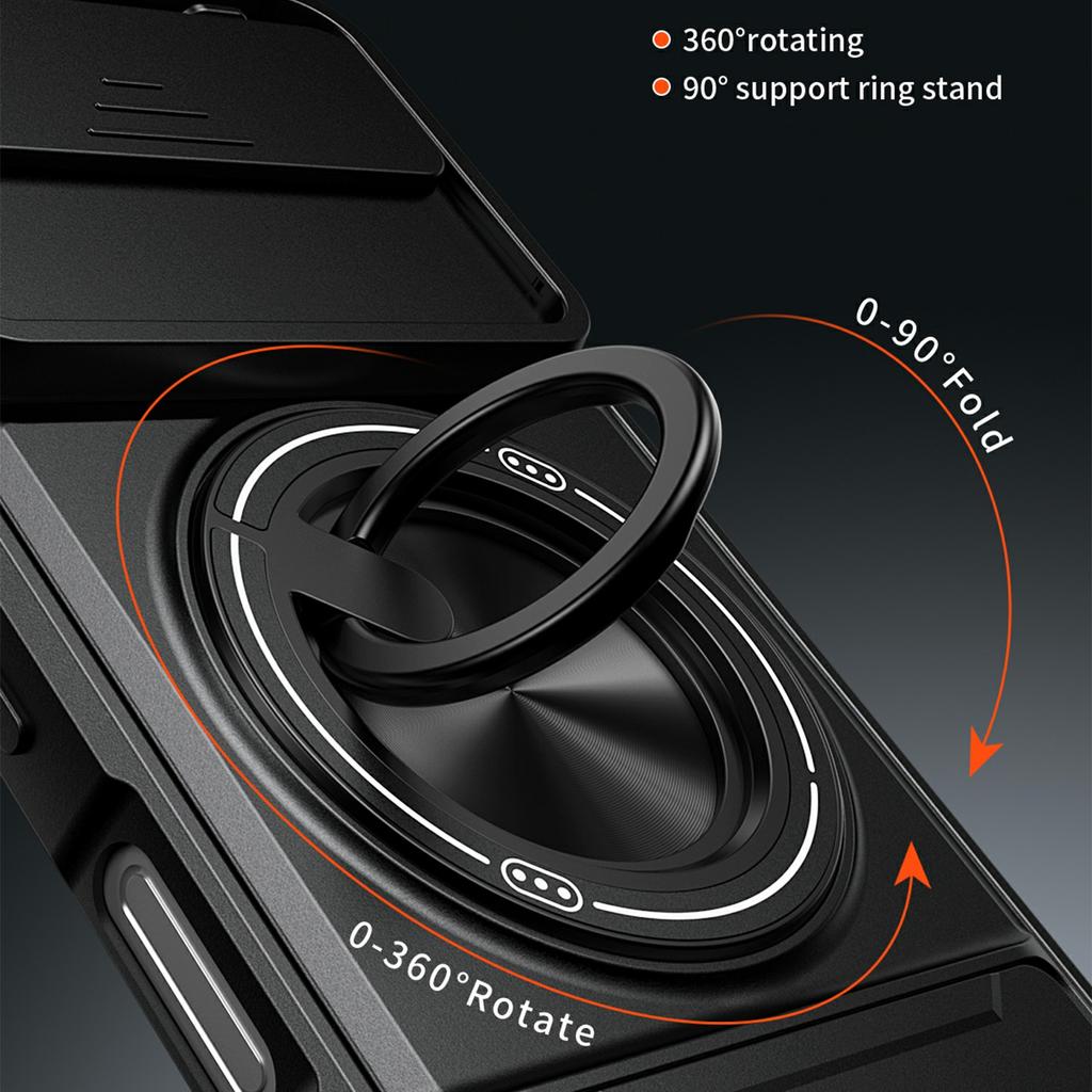For Honor 500 5G Magnetic Case Ring Holder Foldable Kickstand TPU PC Phone Cover with Camera Lens Slider