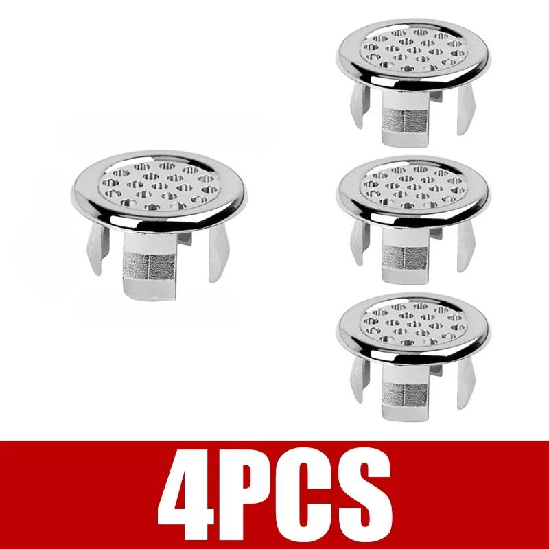 4PCS Plastic Bathroom Kitchen Basin Sink Overflow Cover Ring Insert Replacement Chrome Hole Round Drain Cap Basin Accessory