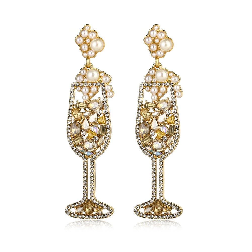 Stylish Fashionable Long Geometric Earrings For Women With Pearl And Gemstone Inlay Elegant Design