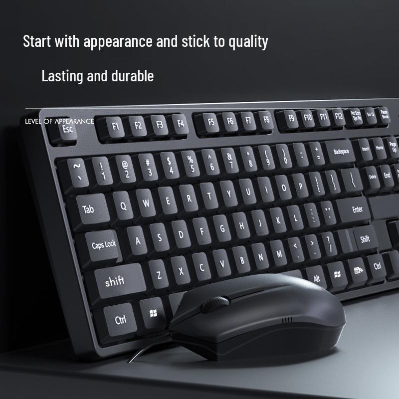 Xia Ke Silent Mechanical-Feel Wired Keyboard & Mouse Set for Desktop/Laptop Office Use