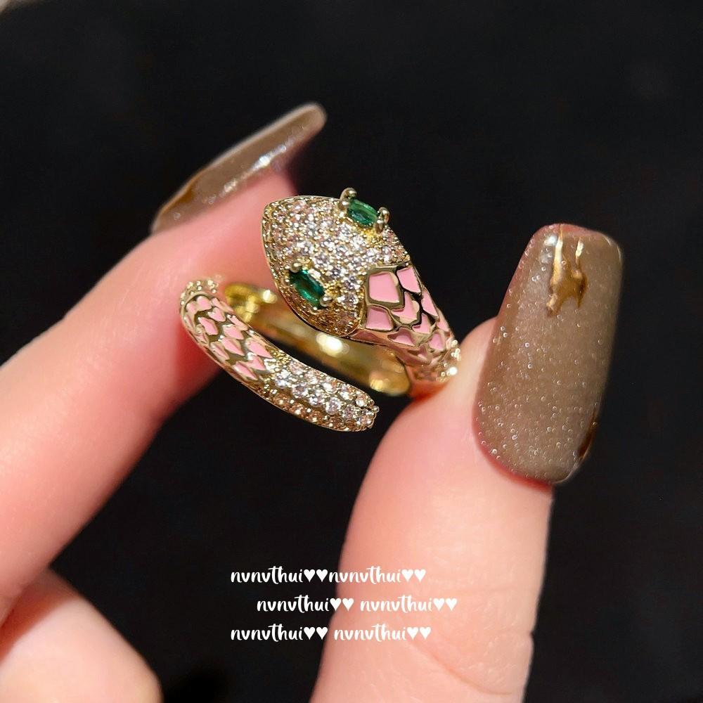 

Italian Retro Snake Drop Glaze Gemstone Ring, New Year s Jewelry, Gilt Snake Zircon Ring Stacked