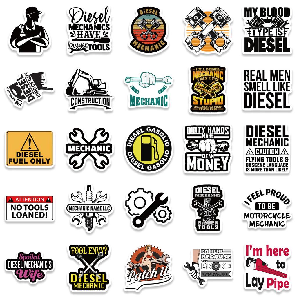 50 Pieces Mechanical Mechanic Western Style Mechanic Sticker Diesel Equipment