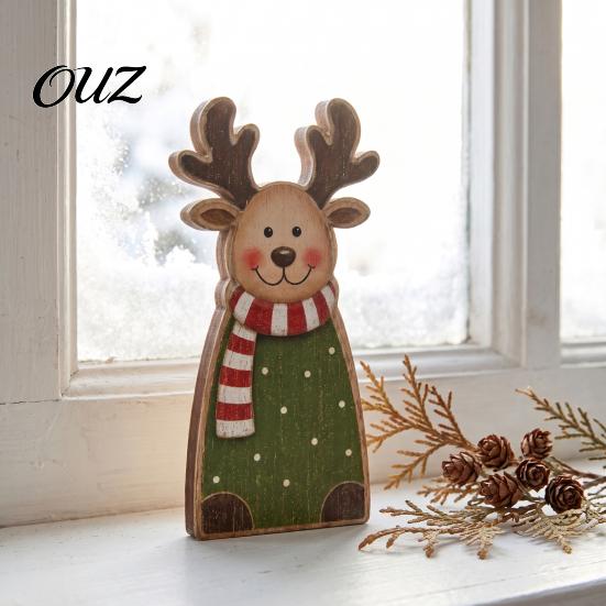 Small Decorative Wood Art Pieces Wooden Christmas Tabletop Decor, Santa Snowman Reindeer Figurine, Rustic Shelf Sitting Ornaments Holiday Sitter