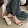 French square head pinch flip-flops shoes women's summer Roman sandals gentle thin strap flat toe cool slippers