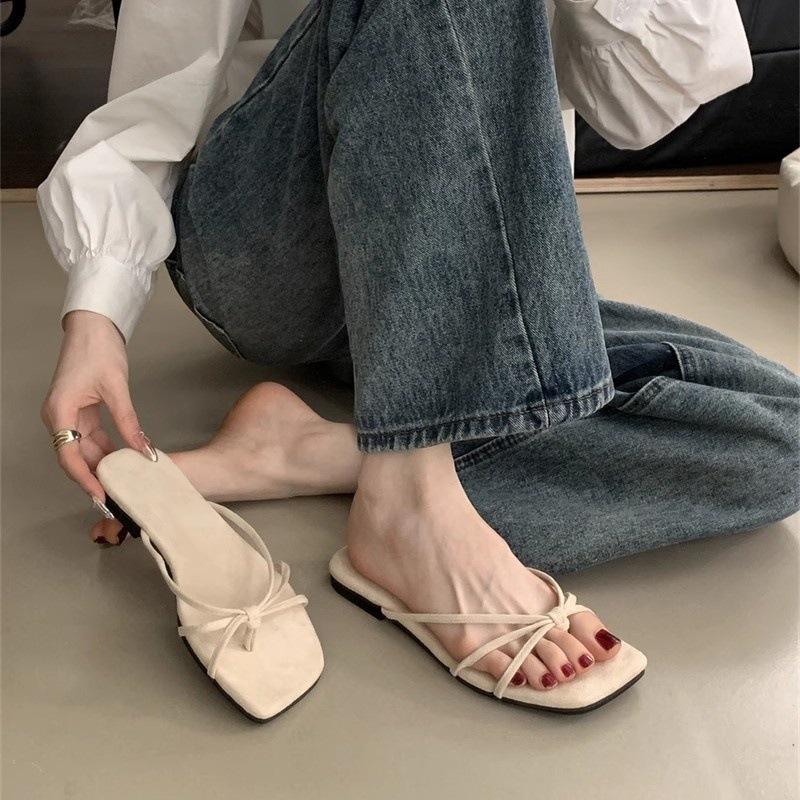 French square head pinch flip-flops shoes women's summer Roman sandals gentle thin strap flat toe cool slippers