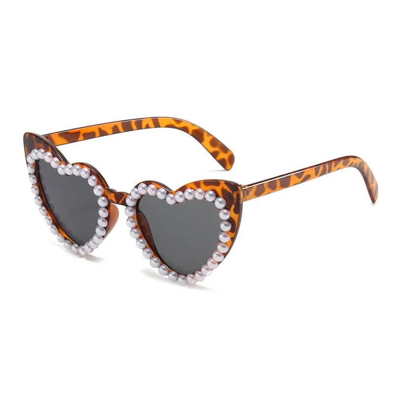 

Винтажные женские солнцезащитные очки с жемчугом, роскошные большие солнцезащитные очки в форме сердца, модные летние очки для улицы с защитой от УФ-излучения AS SHOWN