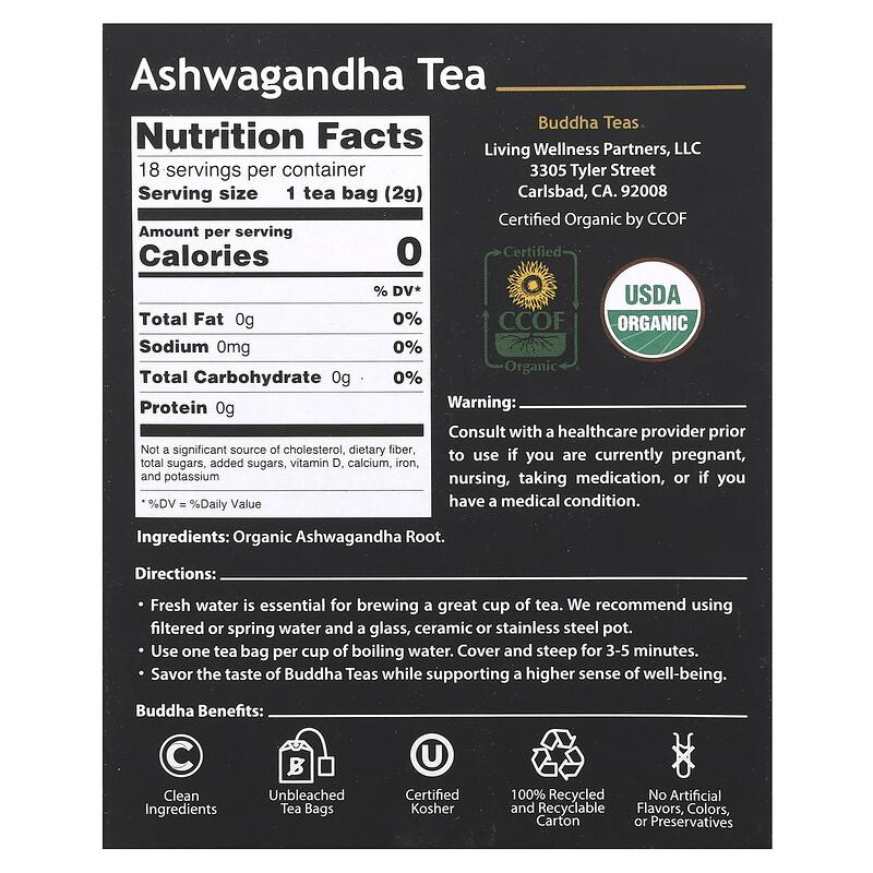 Organic Herbal Tea, Ashwagandha, 18 Tea Bags,1.27 Oz (36 G)