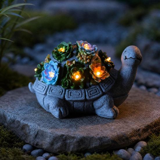 Yousheng Solar Turtle Statue Light, Garden Resin Turtle Succulents Sculpture Solar Light, Outdoor Waterproof Solar Yard Light for Patio Lawn