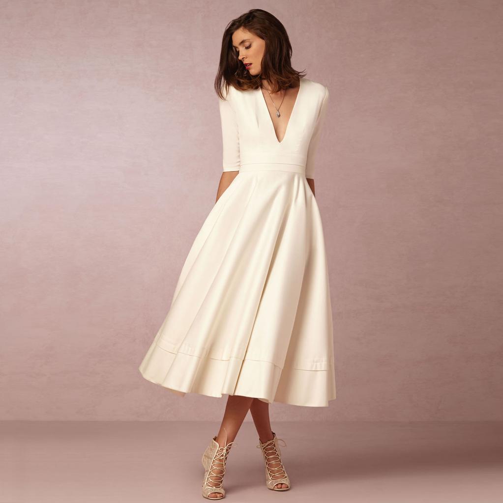 New Women's Evening Dress Explosive Sexy Deep V Medium Sleeve Big Swing Dress