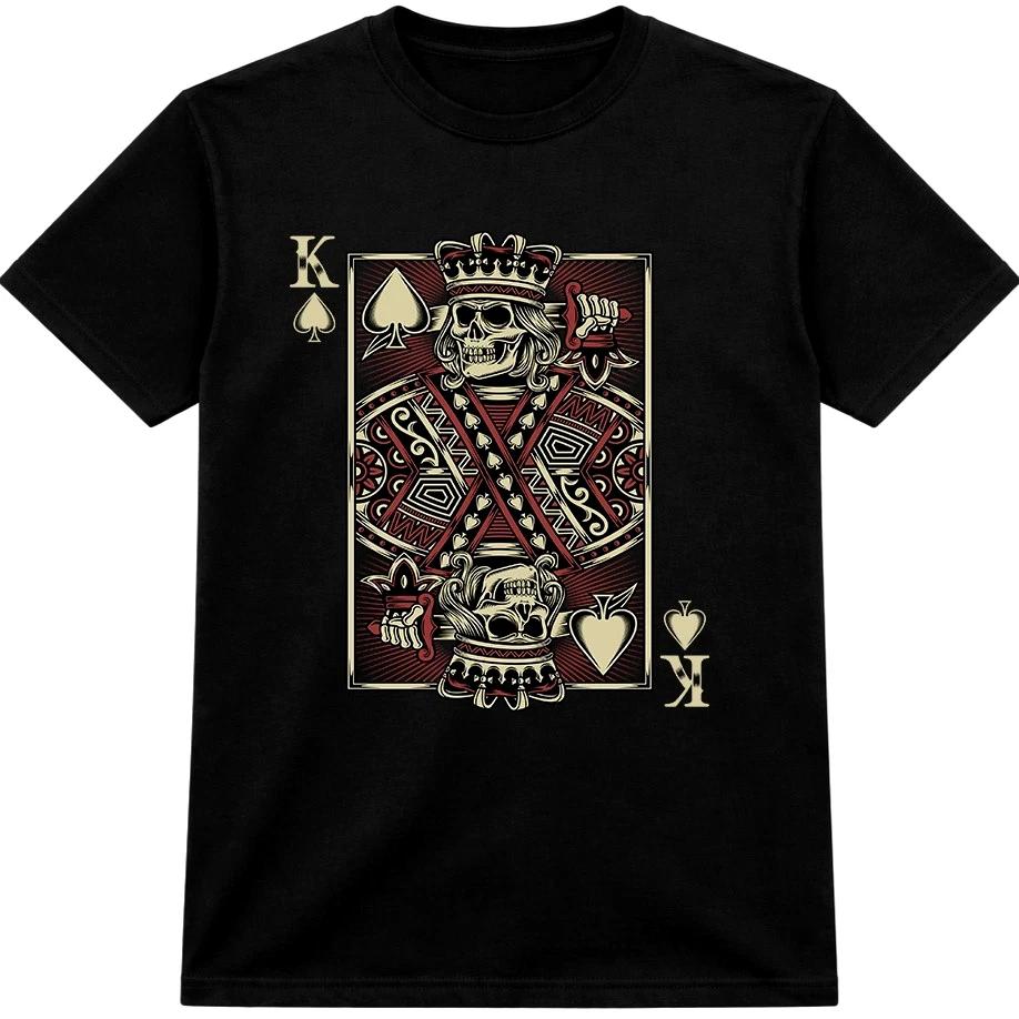 King of Spades Skull T-Shirt Gothic Skeleton Playing Card Biker Crown Tee Gift. L