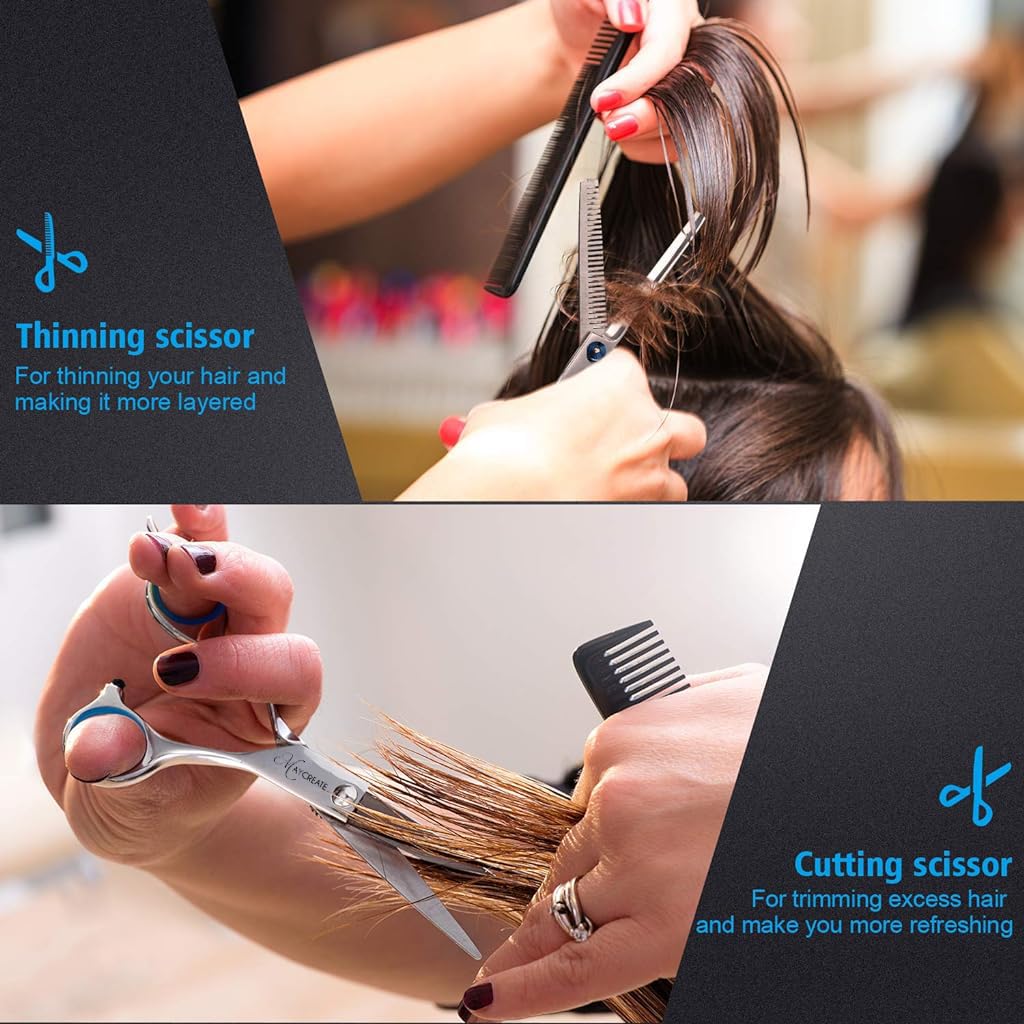 MAYCREATE ® Professional Hair Cutting Barber Scissors Kit - 6.7 Inch Hairdressing Scissors with 3 Combs, Haircut Cloak and Hair Clips Hairdresser f